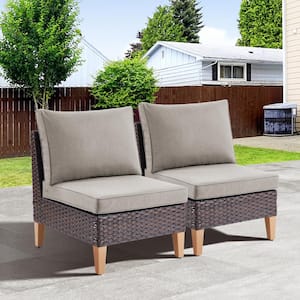 Chic Relax Brown Wicker Armless Outdoor Lounge Chair with CushionGuard Gray Cushions (2-Pack)