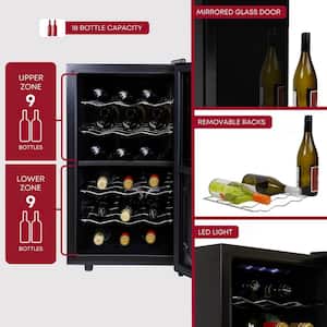 18 Bottle Dual Zone Wine Cooler, Black, 1.7 cu. ft. (48L) Freestanding Wine Fridge