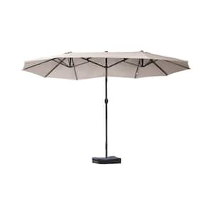 15 ft. Outdoor Steel Rectangular Double Sided Market Patio Umbrella with Base and Easy Crank in Brown