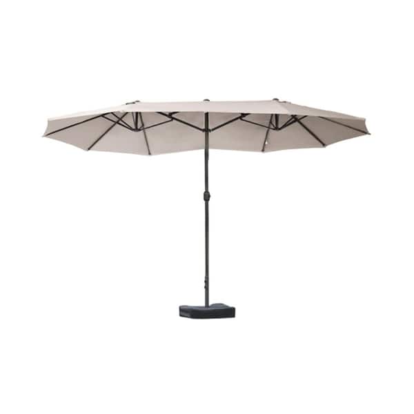 ITOPFOX 15 ft. Outdoor Steel Rectangular Double Sided Market Patio Umbrella with Base and Easy Crank in Brown
