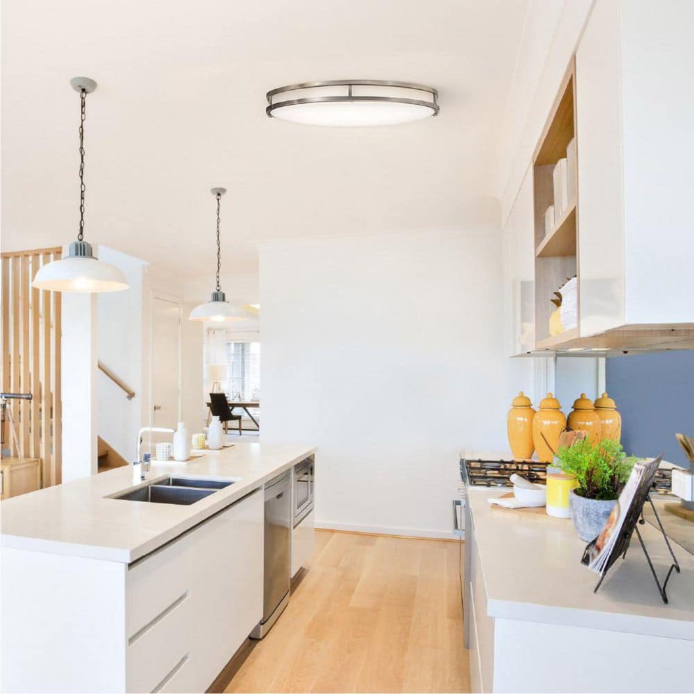 32in. 200-Watt (Equiv) Large Oval Double Ring Fixture White w/Brushed Nickel Integrated LED Color Selectable Flush Mount price history on PriceWatchPro