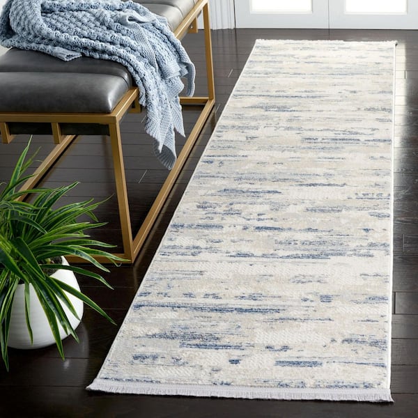 Whisper 2 ft. x 8 ft. Gray/Blue Ivory Distressed Striped Runner Rug