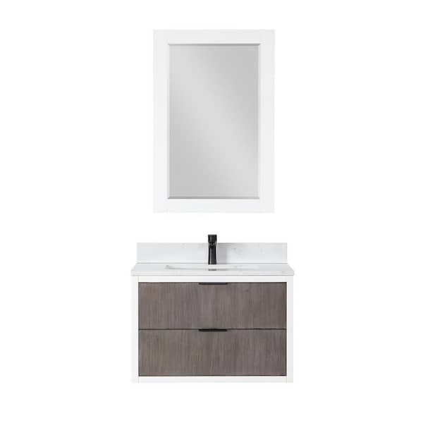 Altair Dione 30 in. W x 22 in. D x 21 in. H Single Sink Bath Vanity in Classical Gray with White Composite Stone Top and Mirror