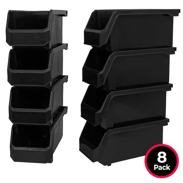 Plastic Stackable Storage Bin Containers for Organizing, Medium (11 in. D x 5 in. W x 5.5 in. H), 8-Pack, Black