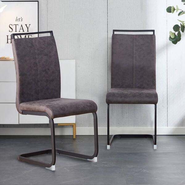 Modern Taupe Linen High Back Upholstered Dining Armless Chairs