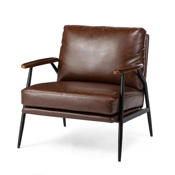 Glitzhome Mid-century Modern Coffee Leatherette Accent Armchair