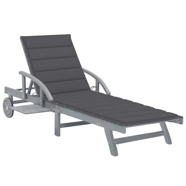 Grey Wood Frame Adjustable Outdoor Chaise Lounge with Gray Cushion