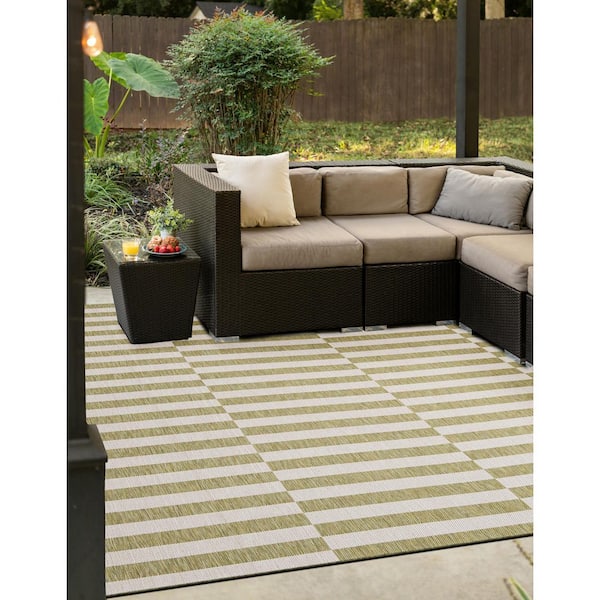 Outdoor Striped Striped Green 6 X 6 Area Rug