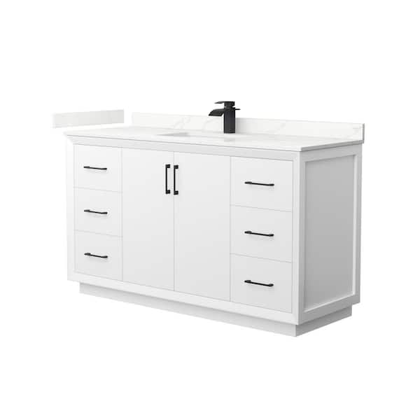 Wyndham Collection Strada 60 in. W x 22 in. D x 35 in. H Single Bath Vanity in White with Giotto Quartz Top