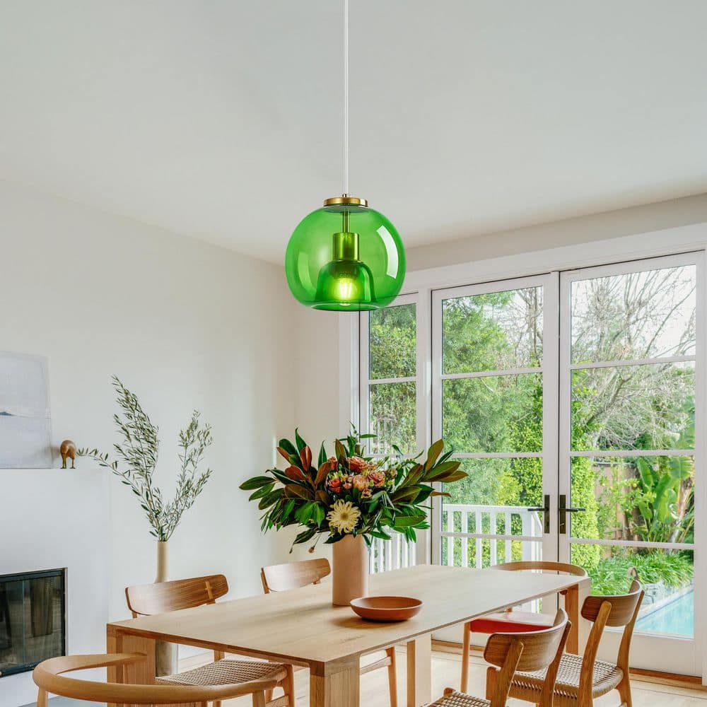 Home Lighting 60-Watt 1-Light Green Glass Modern Pendant Light Kitchen Island Gold Hanging Light price history on PriceWatchPro