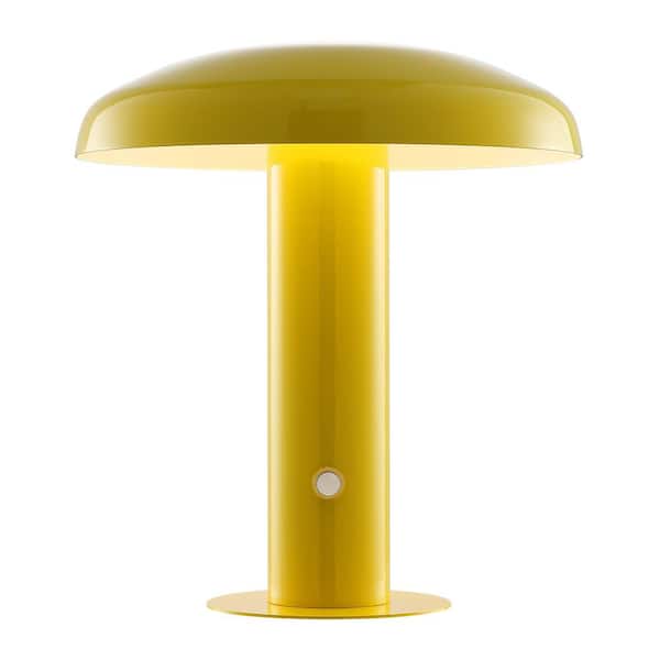 Suillius 11 in. Contemporary Bohemian Rechargeable/Cordless Iron Integrated LED Mushroom Table Lamp, Yellow