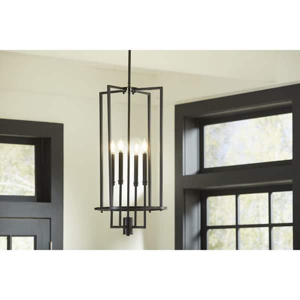 Progress Lighting Elara 4-Light Matte Black Chandelier New Traditional Foyer Light for Entryway