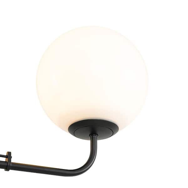 4 Light Matte Black Mid Century Globe Chandelier Modern Sputnik Pendant Light Fixture for Bedroom with Milky Glass Shade
