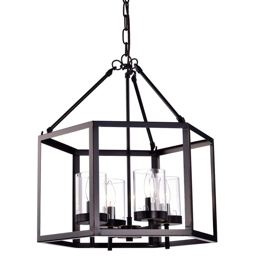 Oil Rubbed Bronze 4-Light Hexagon Cage Chandelier