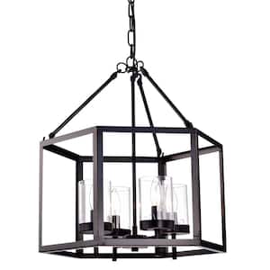 Renzo 4-Light Oil Rubbed Bronze Geometric Hexagon Lantern Cage Chandelier with Clear Glass Shade