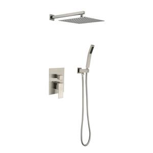 1-Spray Patterns with 2.5 GPM 10 in. Wall Mount Dual Shower Heads with Pressure Balance Valve in Brushed Nickel