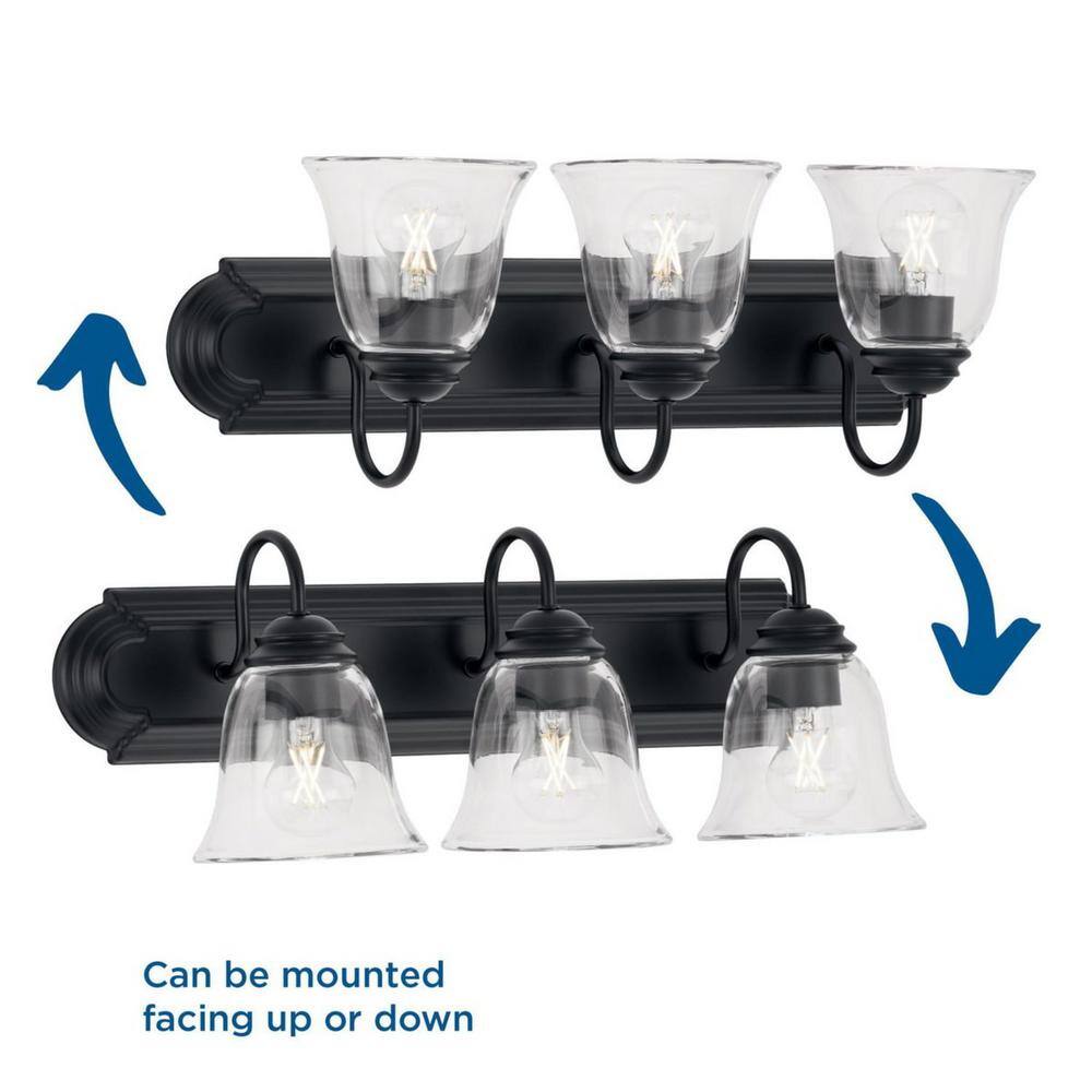 Matte Black 3-Light Vanity Light with Clear Glass Shades