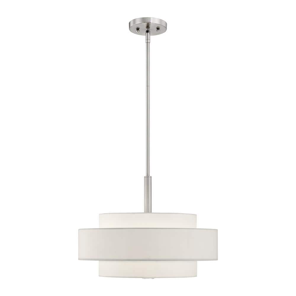 Meridian Brushed Nickel 4-Light Pendant with Off-White Fabric Shade
