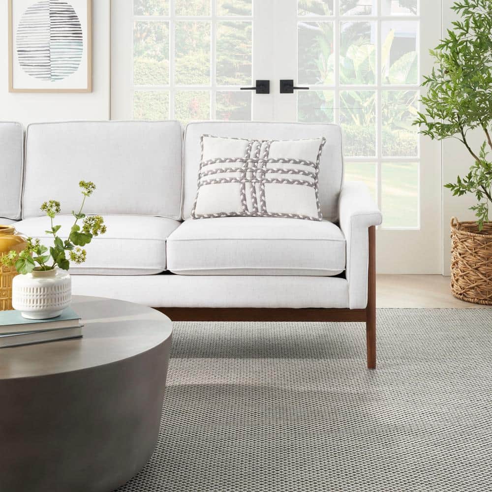 Gray and Ivory Braided Applique 14" x 20" Rectangular Throw Pillow
