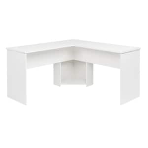 56 in. White L-Shaped Desk with Corner Storage Compartment