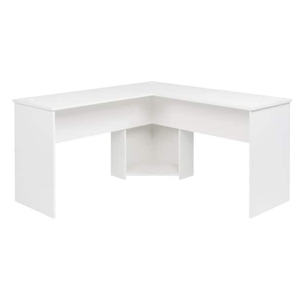 Prepac 56 in. White L-Shaped Desk with Corner Storage Compartment