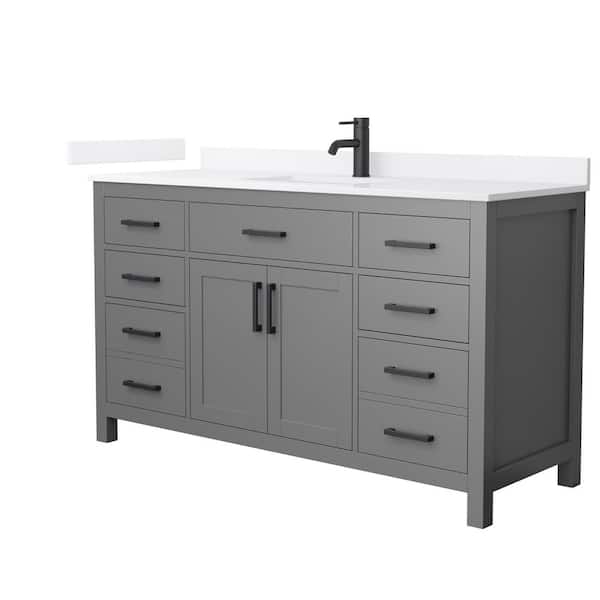 Wyndham Collection Beckett 60 in. Single Freestanding Dark Gray Bath Vanity with White Quartz Top (Assembled)
