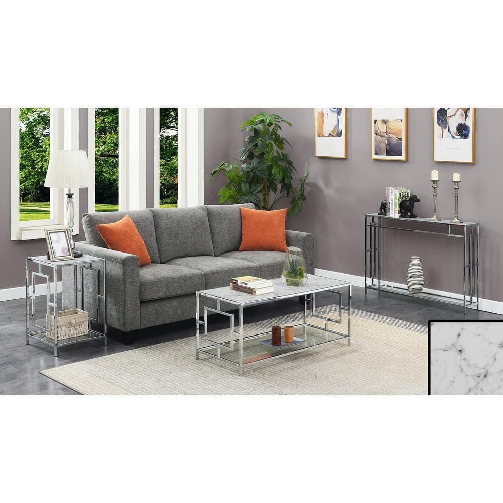 Luxurious Square Marble and Chrome Metal Coffee Table