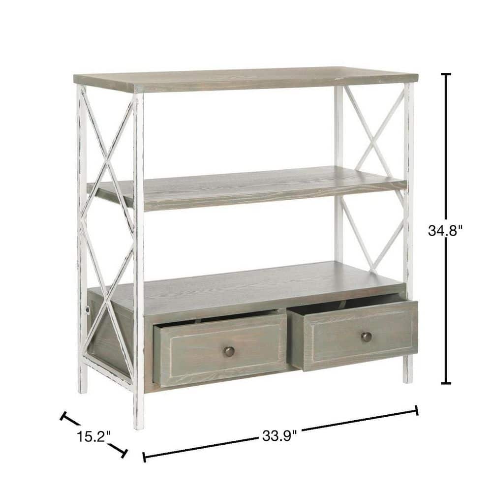 Transitional Ash Grey and White Smoke Metal-Wood Console with Dual Storage