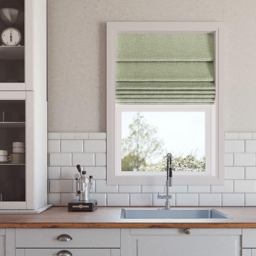 Sage Green Textured Fabric Cordless Blackout Roman Shade 33" x 64"