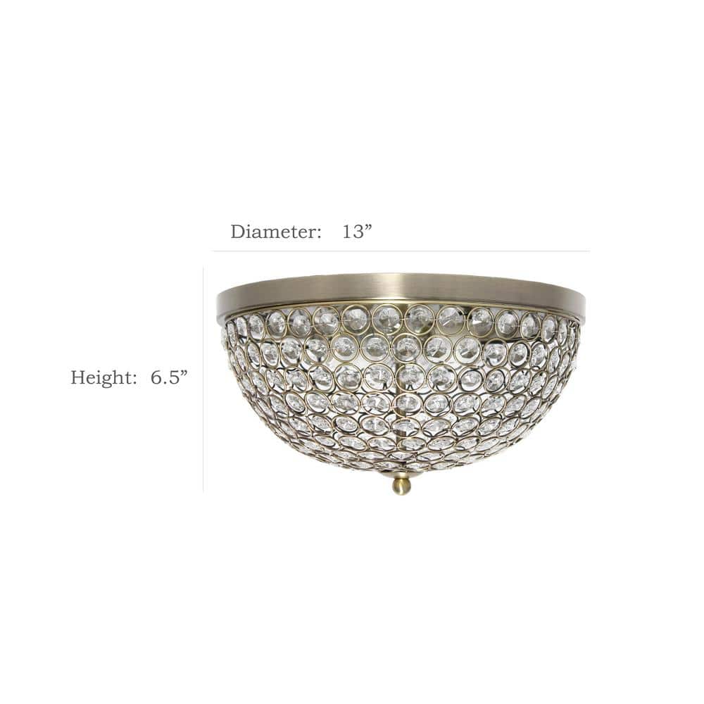 Antique Brass Crystal LED Bowl Ceiling Flush Mount Set