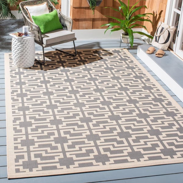 Courtyard Gray/Beige 2 ft. x 4 ft. Geometric Indoor/Outdoor Area Rug