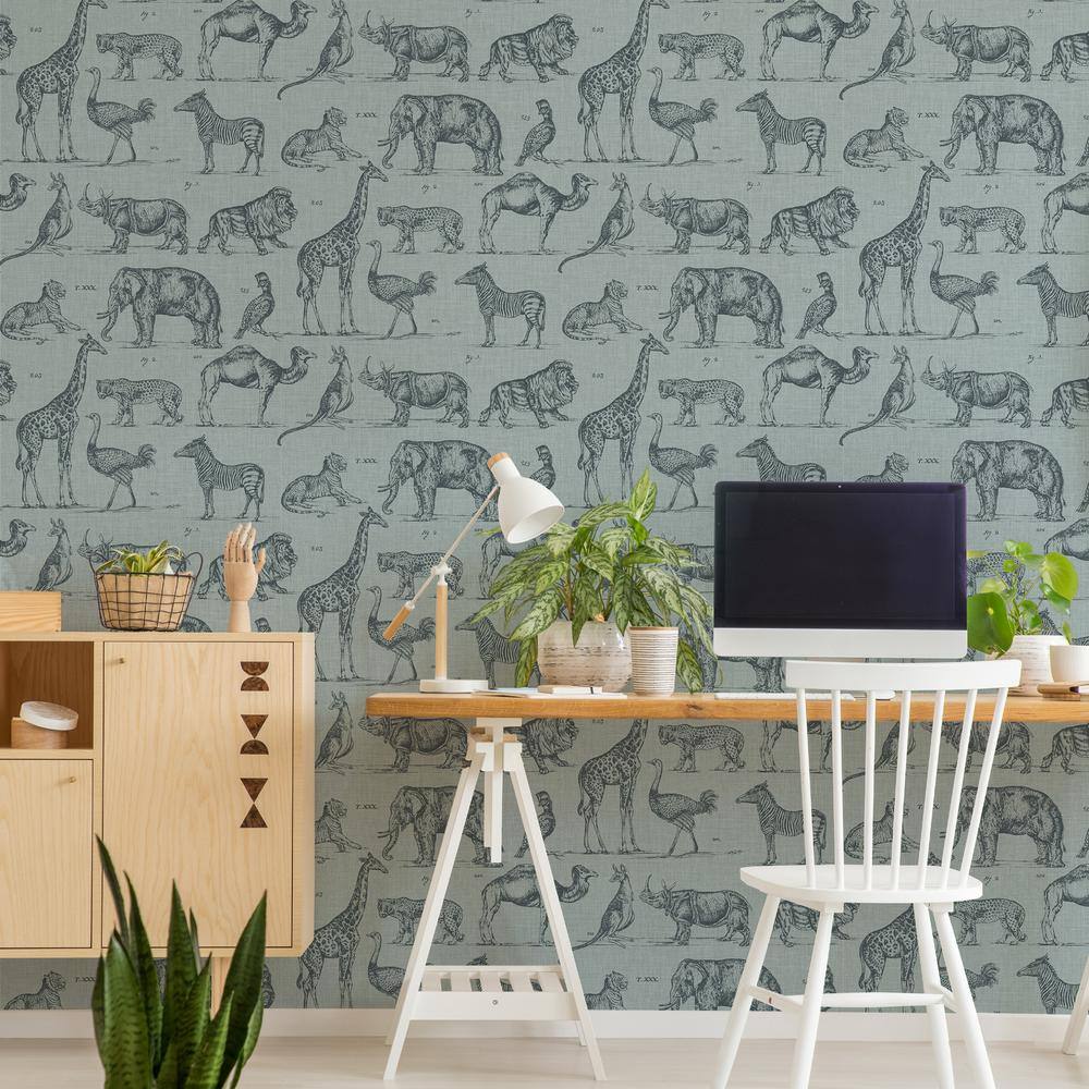Blue Non-woven Animal Print Removable Wallpaper Roll