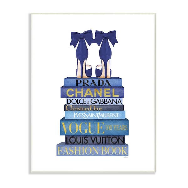 Stupell Industries Blue Bow Heels Above Iconic Designer Books Wall Art, 13 x 19, White