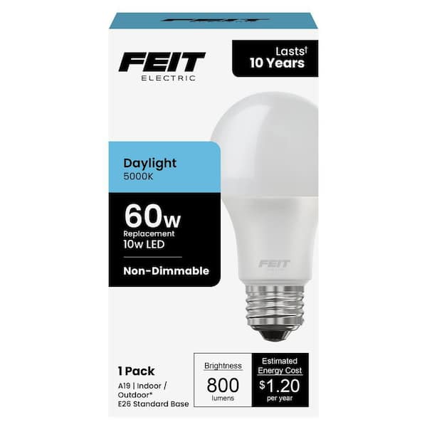60-Watt Equivalent A19 Non-Dimmable General Purpose E26 Medium Base LED Light Bulb, 5000K Daylight (24-Pack)