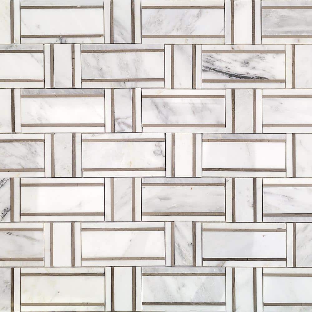 Mingle Asian Statuary and Athens Gray 4 in. x 0.39 in. Polished Marble Floor and Wall Mosaic Tile Sample price history on PriceWatchPro