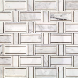 Mingle Asian Statuary and Athens Gray Interlocking 12-7/8 in. x 12-3/4 in. Marble Mosaic Tile (1.14 sq. ft.)