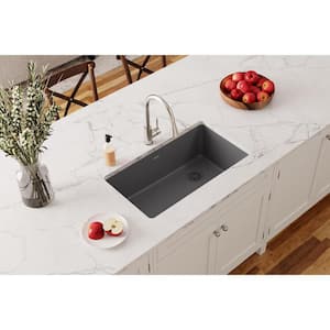 Quartz Classic 33 in. Undermount Single Bowl Dusk Gray Granite/Quartz Composite Kitchen Sink Only