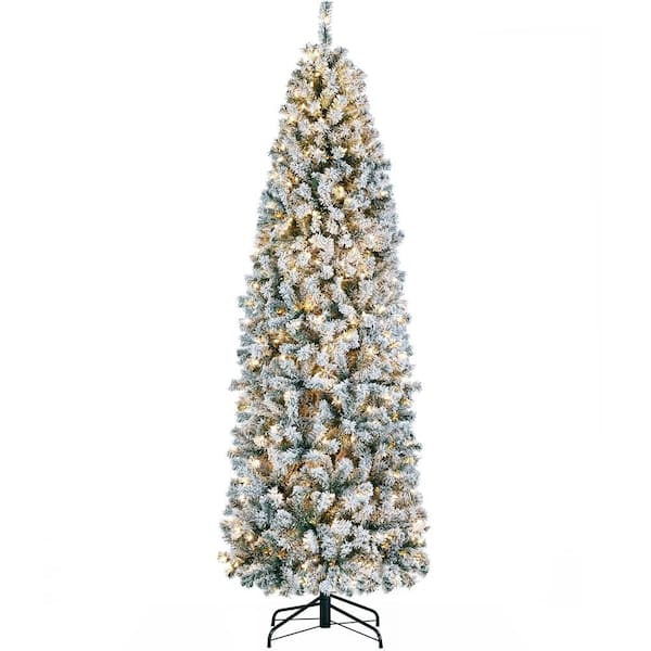7.5 ft. PreLit Pencil Artificial Christmas Tree Holiday Decoration with Warm White Lights and Stand