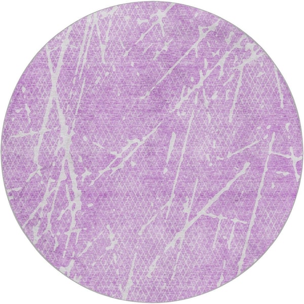Dream Shag Premium Machine Washable Abstract ADS628 Lilac 8 ft. x 8 ft. Round Rug