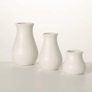 Influence Collection 3", 5" & 6" White Chiffon Stone Vase - Set Of 3