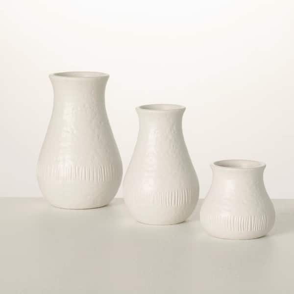 SULLIVANS Influence Collection 3", 5" & 6" White Chiffon Stone Vase - Set Of 3