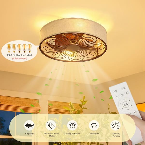 20 in. Indoor Black Industrial Caged Enclosed Farmhouse Standard Flush Mount Ceiling Fan with Light, 5 Bulbs Included