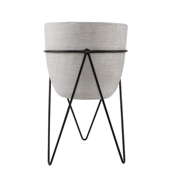 Flora Bunda 12.5 in. Tall Gray Cement Planter on Stand