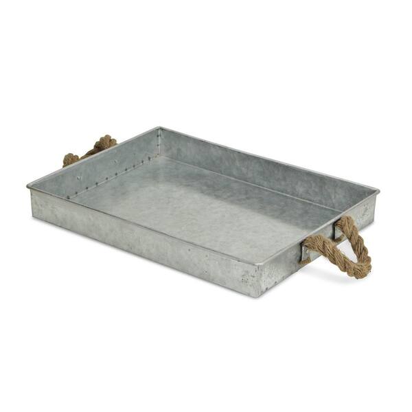 Rustic Galvanized Round Trays with Rope Handles for Indoor Decor 2 Trays 