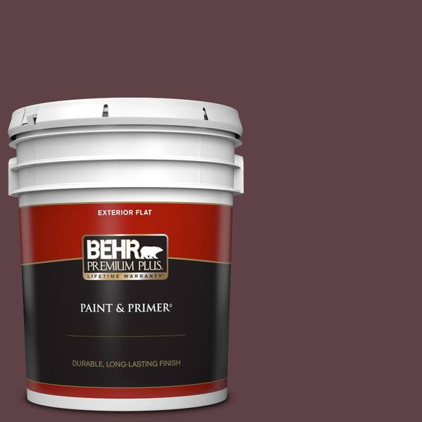 BEHR PREMIUM PLUS 5 gal. #110F-7 Deep Garnet Flat Exterior Paint & Primer