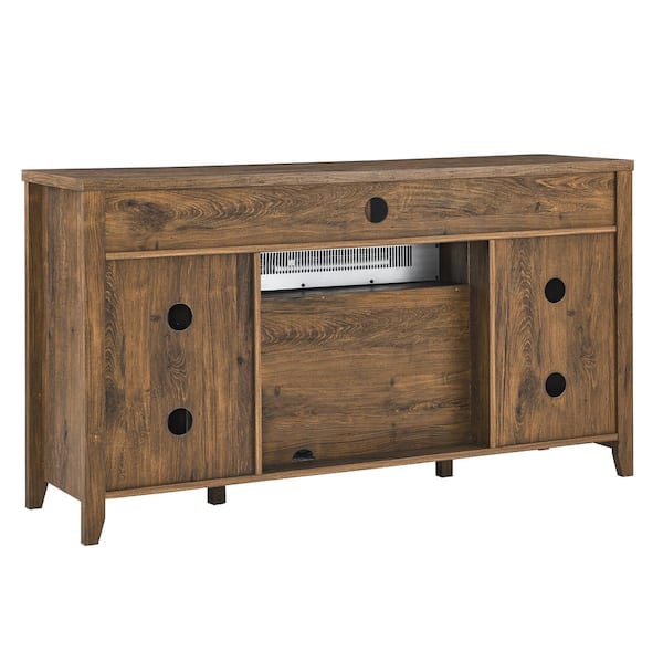 Unbranded 55 in. Insert Electric Fireplace TV Stand in Reclaimed Barnwood Brown
