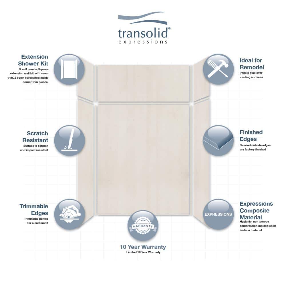 Bleached Oak 60'' x 36'' x 96'' Composite Solid Surface Shower Wall Kit