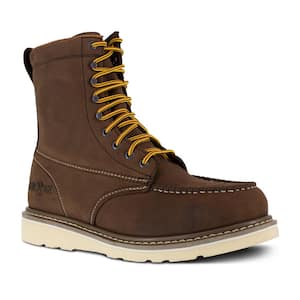 Men's Reinforcer 8 inch Wedge Work Boot - Steel Toe - Brown Size 10.5(W)