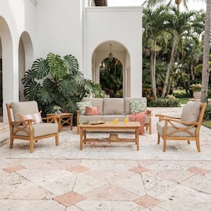 Kinsley 5-Piece Premium Indonesia Teak Wood Patio Conversation Set with Beige Cushion