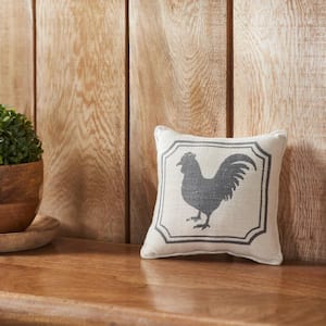 Finders Keepers Natural Crème, Steel Grey Farmhouse Rooster Silhouette 6 in. x 6 in. Throw Pillow